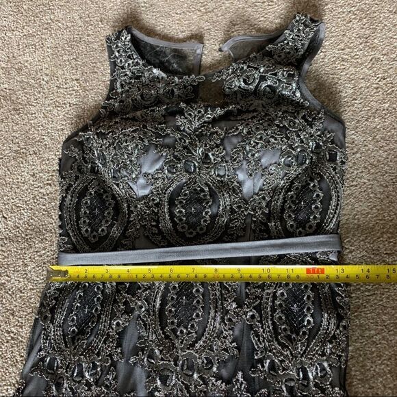 DECODE Soutache Lace Godet Prom Dress - Sleeveless, Silver Gray 🔥 - Picture 15 of 17